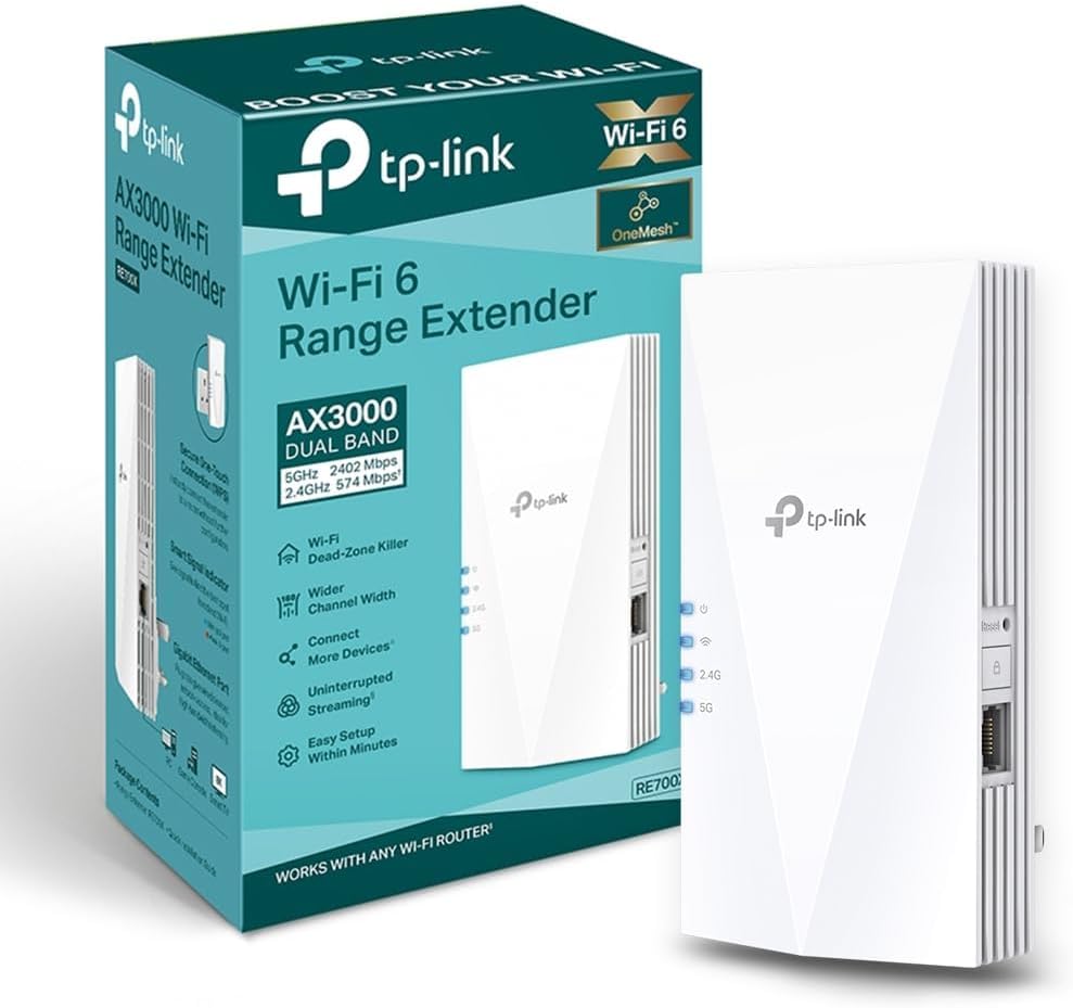 TP-Link RE700X WiFi 6 AX3000Mbps WiFi Extender Booster, Internet Booster, Gigabit Ethernet Port, WiFi Booster Range Extender, EasyMesh, Access Point, WiFi Repeater, App Control Easy Setup, UK Plug