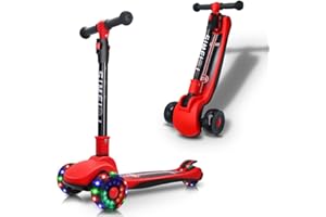 SIMEIQI 3 Wheels Kids Scooter for Boys Girls Ages 3-8 Years Old with Adjustable Height Flashing LED Lights Folding Kick Scooter