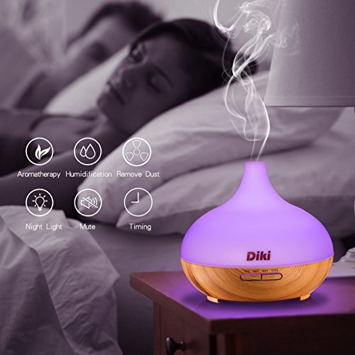 Aroma Diffuser,DIKI Ultraschall Ätherisches Öl Diffusor Luftbefeuchter Holzmaserung Duftzerstäuber Düfte Humidifier Aromatherapie Duftöl Diffusor 300ML mit 7 Farben LED Licht für Babies Persönlich Schlafzimmer Büro oder - 6