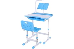 ‎COCOARM Cocoarm Height-adjustable children's desk, children's desk chair set, adjustable children's desk and chair set, blue, student table with reading stand and eye protection lamp