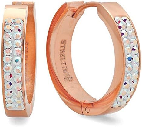 STEELTIME Women's 18k Plated AB Swarovski Huggie Earrings Rose Gold