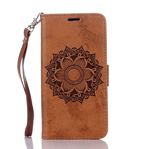 Für Samsung Galaxy Grand Prime Hülle Braun,Cozy Hut Datura Blumen Flip Case Wallet Cover mit Strap Tasche PU Leder Handytasche Lanyard Handyhülle Schutz Hüllen im Bookstyle Ledertasche mit Stand Funktion Kartenfächer Magnetverschluss Magnet Etui Schale Schutzhüllen für Samsung Galaxy Grand Prime SM-G530 G531F 5,0 Zoll - braun