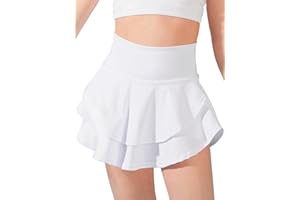 Soudittur Mädchen Tennisrock, Golf Skorts mit Taschen Innenhose Doppelte Rüschen Sportrock Kinder Hohe Taile Minirock