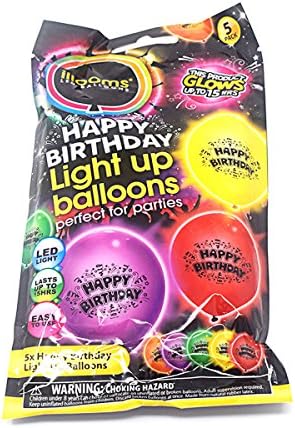 New Pack of 10 Mixed Colour Happy Birthday Balloons Illoom Light Up LED Packs of 5 to 50 Birthday Balloons As Seen on Dragons Den Light Up Balloons Party Decor Luminous Balloons