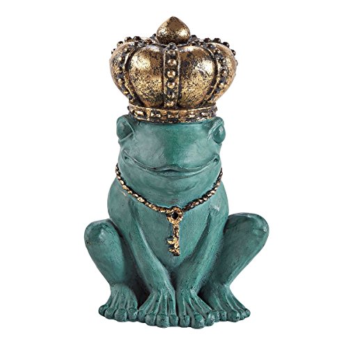 miaVILLA Dekofigur Froschkönig – mit goldener Krone – witterungsbeständig – Kunststein – H 29 cm - 2