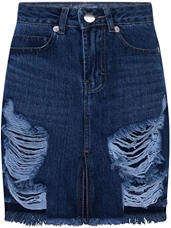 REAL HOXTON Ripped Womens Denim Skirt, Frayed Hem Vintage Look, Distressed Skirt Jeans Dress UK Size (6-14)