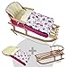 Produktbild BAMBINIWELT KOMBI-ANGEBOT Holz-Schlitten mit Rückenlehne & Zugseil + universaler Winterfußsack (90cm), auch geeignet für Babyschale, Kinderwagen, Buggy, aus Wolle im Eulendesign (Motiv $1)