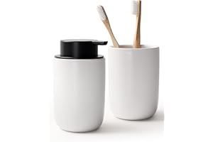 Bosilunlife Soap Dispenser and Toothbrush Holder Set - 11Oz Foam Soap Dispenser Pump Ceramic Bathroom Counter Soap Toothbrush Holder Set White Bathroom Accessories Set