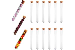 KINDPMA 30ML Provette di Plastica con Tappo di Sughero Provetta Trasparente per Bomboniera San Valentino Matrimonio Battesimo Nascita Perline M & Ms Polvere Fai da Te 20x150MM 15 Pezzi