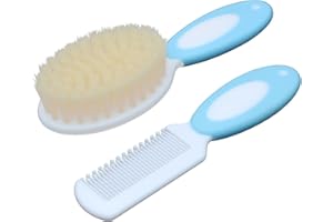 HUAYINGMEI Juego de Cepillo y Peine Para Bebé, Cepillo Para Bebé Con Cerdas Naturales Suaves, Regalo Para Baby Shower (azul)