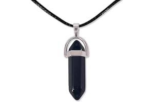 Cotigo - Ciondolo in pietra naturale a punta, include una catena di filo cerato nero da 45 cm, diverse pietre semipreziose