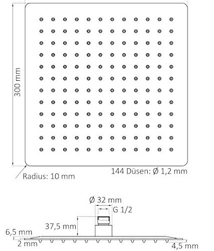 SAILUN Morderne Kopfbrause Regendusche Duschkopf Duschbrause Ultraslim Edelstahl Quadratische 12 Zoll 30X30cm Wasserfall Regenduschkopf - 3
