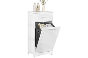 ‎EUGAD EUGAD Szafka łazienkowa z rozkładanym koszem na pranie, kosz na pranie z 2 półkami, szafka łazienkowa z szufladą, wąska, biała, 42 x 82 x 30 cm