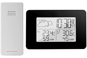 CHATTHEN eMylo Weather Station with Outdoor Sensor Wireless, Smart Meter, Thermometers & Meteorological Instruments with Smart Clock, LCD Backlight Weather Stations for Home, Office, Bedroom, Black