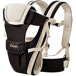 ELENKER Porte-bébé Multifonctionnel avec 4 Façon de Porter Tissu Respirant Réglable Confortable Sangle（3-18KG,0-30Mois）Beige