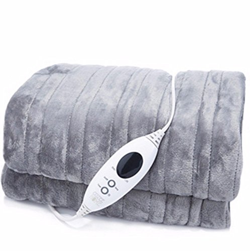 Cozee Home Heated Plush Washable Throw with Foot Pocket &amp; 9 Settings (Grey / Silver)