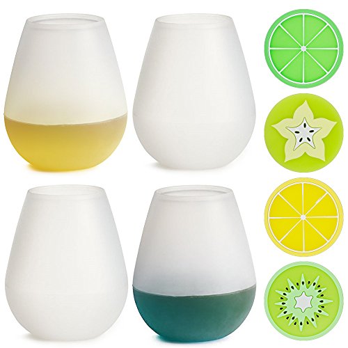 12oz Gobelets en Silicone avec Dessous de Verre, SENHAI Lot de 4 Coupes Verres à Vin Verres à Eau Incassable & 4 Dessous de Verre Anti-Glissant pour Camping Pique-Nique Voyages BBQ Fête 12oz Gobelets en Silicone avec Dessous de Verre, SENHAI Lot de 4 Coupes Verres à Vin Verres à Eau Incassable & 4 Dessous de Verre Anti-Glissant pour Camping Pique-Nique Voyages BBQ Fête