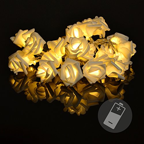 Rosenblütenkette 20 LED warm weiß Lichterkette Blumen Rosen