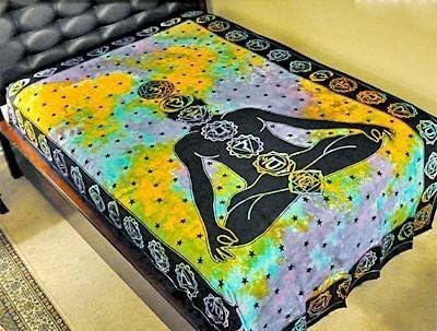 7 chakras large tie-dye multicolour tapestry cloth wall hanging bedspread 100% hand loomed cotton 72" by 108"
