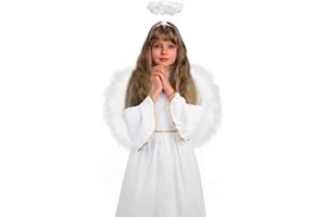 VEYLIN Angel Costume Kids, Angel Nativity Costume Christmas White Dress Angel Costume Angel Wings and Halo Girls Angel Fancy Dress Costume