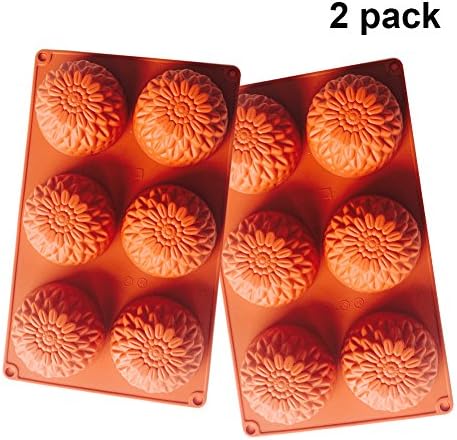 E2O Tech Round Flower Soap Making Mold Cake Silicone Mould Supplies Pudding Mold and Muffin Cups and Bakeware Baking Pan Chrysanthemum Soap Molds 2 Pack