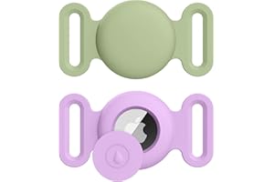 OUMIDA AirTag Cane & Gatti Collare per Apple,2 Pezzi Porta Air Tag Animale Cover Protettiva GPS Tracking Finder Accessories Anti-perso Custodia Impermeabile (Tea Green+Light Purple Medium)