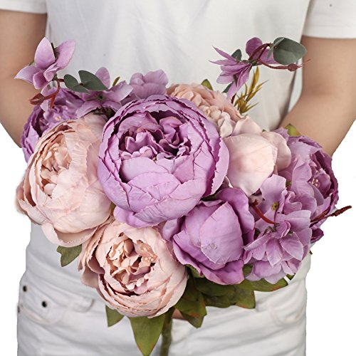 Houda Vintage Pfingstrosen, künstlich, Seide, Blumen Sträuße Home Hotel Hochzeit Dekoration Violett (New Purple) - 2