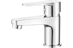 Ibergrif Grifo Lavabo Monomando, mezclador de baño latón cromado antihuellas, ahorro de agua, agua caliente y fría, diseño moderno, instalación rápida EU 3/8″, M11057