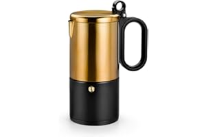 Bra kaffe - Kawiarka na 6 filiżanek ze Stali Nierdzewnej w Kolorze Czarnym i Miedzianym, Odpowiednia do Kuchenek oraz Płyt Indukcyjnych.