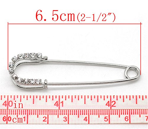 ZALAGO 10 Silberfarbe Strass Schmucknadel Sicherheitsnadel Brosche 6.5×1.8cm - 2