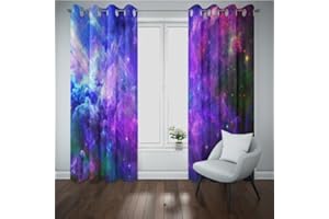 MUZHILI Space Galaxy Curtains Outer Universe Nebula Starry Sky Stars Print Pattern Eyelet Blackout 3D Window Curtains for Kids Bedroom Playroom, Set of 2 Panels (W117cm (46") x D137cm (54"))