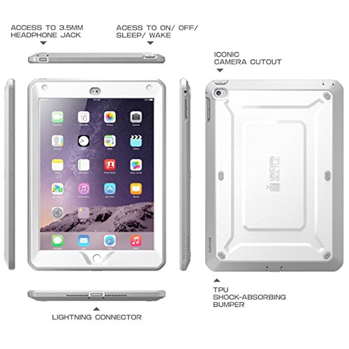 iPad Air 2 Hülle, SUPCASE® [Heavy Duty] Apple iPad Air 2 Schutzhülle [2. Generation] Modell 2014 [Unicorn Beetle PRO Series] Full-body Rugged Hybrid Protective Case Cover mit integriertem Bildschirmschütz, Blau/Schwarz – Dual Layer Design + Anti-Schock Schutzleisten (Weiß/Grau) - 2