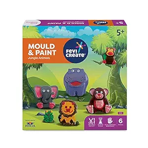 Pidilite Fevicreate DIY Mould and Paint Jungle Animals Craft Kit Educational Kit for Kids for 5 year and above|Kit contains Fevicol MR, Rangeela Tempera Color, Animal Moulds, Plaster of Paris and more