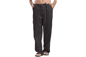Joligiao Pantalones Hombres de Lino Largo de AlgodóN Casual con CordóN de AlgodóN Pantalones Sueltos de Playa Loungewear Jogging Pantalones Hombres