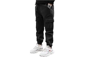 TiaoBug Enfant Garçon Cargo Pantalon Multi-Poches Taille Élastiquée Jogging Pantalon Sport Danse Hip-hop Hiver Décontracté 5-14 Ans