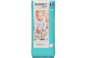 Bambo Nature Pieluchy ekologiczne premium, ekologiczne zrównoważone pieluchy, zwiększona ochrona przed wyciekiem, bezpieczne i wygodne pieluchy dla niemowląt, bezpieczne i wygodne - pieluszki w rozmiarze 5 (12-18 kg), dla juniorów, 44 szt