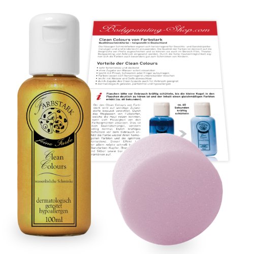(15,95 €/100 ml) Farbstark Bodypainting Farben 100 ml - hautfreundliche Körperfarbe in Profi Qualität (auch für Airbrush geeignet), Set: 100 ml Farbe + Schminkschwamm