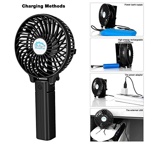 USB Ventilator VersionTech Faltbarer Mini Handventilator Kleiner Lüfter, Elektrisch Wiederaufladbar, Optimal für Mini-Chargeable Portable Laptop Schlafzimmer Büro Draußen Schwarz (Inkl. 18650 Akku ) - 5