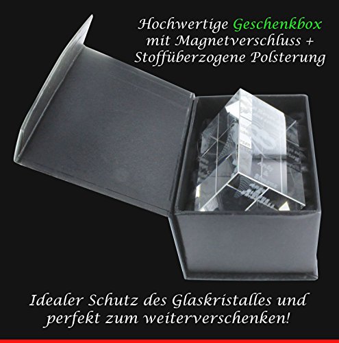 VIP-LASER 3D Glaskristall Quader XL mit betenden Händen und dem Text Der Glaube gibt uns Kraft! – für die Ewigkeit in Glas graviert! - 3