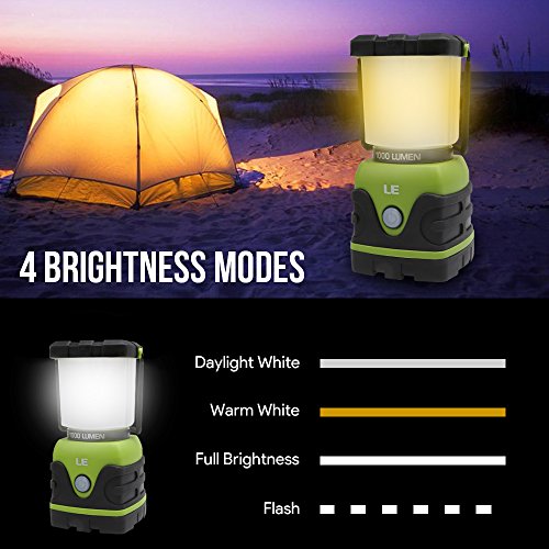 LE Outdoor LED Lantern, 1000lm, Dimmable, Battery Powered, Water Resistant, Home Garden Lights for Hiking, Emergencies,Hurricanes,Outages