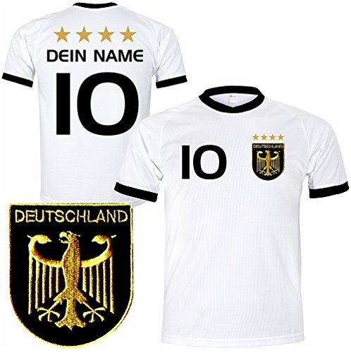 Deutschland Trikot mit GRATIS Wunschname + Nummer + Wappen Typ #D 2020 günstig im EM / WM weiss – Geschenke für Kinder,Jungen,Baby,.. Fußball T-Shirt personalisiert als Weihnachtsgeschenk