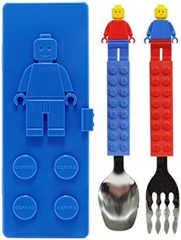 Brick Figure Flatware Spoon Fork Utensil Case Set Toddler Kids Children (BPA FREE / NON-TOXIC PRODUCT) (Blue) by HAON