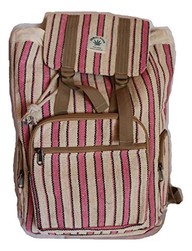 HIMALAYAN Sac à dos en chanvre / sac à dos jour en fibre de chanvre / sac à dos de randonnée pour le voyage, les loisirs, le sports, la nature - fait à la main au Népal, Modèle 67.6 rose blanc