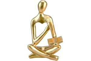 OT-NVWOZR Thinker Statue for Home Decor, Gold Ornaments Resin Figurines for Shelf Decor, Abstract Modern Art Sculpture for Bathroom Living Room Office Decorative Home Accessories (Gold-D)
