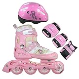 Incluye un par de patines en línea, un casco, dos rodilleras, dos coderas y dos protectores de muñecas
