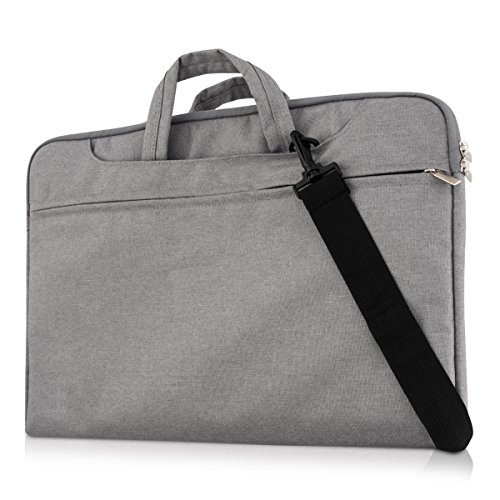 kwmobile Umhängetasche für 15″ 15,6″ Laptop / Ultrabook – Laptoptasche aus Stoff mit Reißverschluss und Tragegurt in Grau – z.B. geeignet für Apple, Samsung - 5