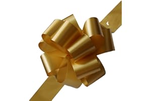 WITTY CUTIES Large Pull Bows for Gifts Wrapping Ribbon Bows Gold Present Wrapping Bows Pompom Gift Bows Wreath Making Crafting Wedding Basket Flower Bouquets Pack of 5