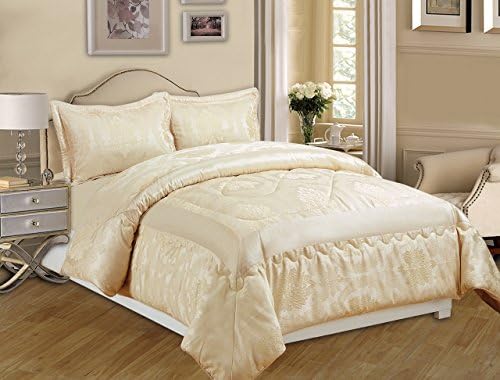 Imperial Rooms Luxury Jacquard 3 Piece Floral Bedding Quilted Bedspreads Comforter Sets Decor Bedroom High Quality Bed Sets - (Double/Cream) Include 1 Bedspread and 2 Pillow Cases