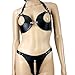 Produktbild Damen Bikini, Zweiteiler mit Open-Cup BH Top und ouvert Slip mit Ketten-Applikation aus Kunstleder, Gogo Tabledance Frauen-Dessous Set - SEE-X Lederoptik Fetisch Club-Wear Mod-Nr 9089