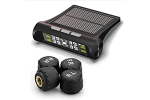 KUNFINE Reifendruckkontrollsystem TPMS Reifendruckmesser Reifendruckkontrolle mit 4 Sensoren Reifendruck-und Temperatur anzeigen + intern Solarzelle für Wohnmobil Auto KFZ usw